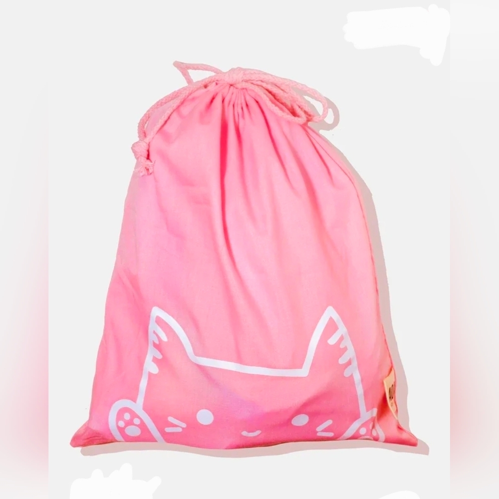 Pink Drawstring Cat Pouch Bag NWT